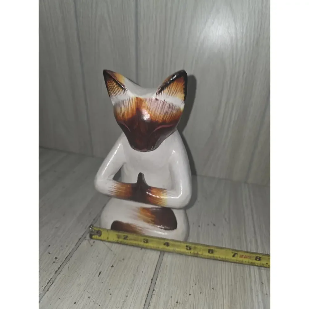 Handcrafted Yoga-Themed Siamese Cat Raintree Wood Sculpture Feline Yoga